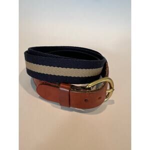 Leather Man Vintage Fabric Leather Belt Hand Made in USA Brass Blue Brown 40 SG